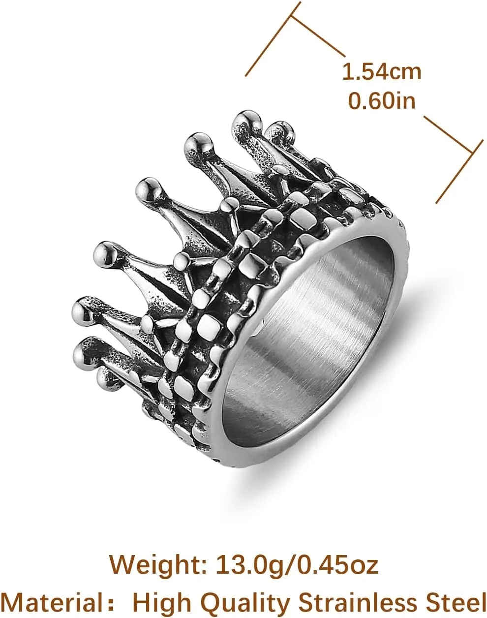 HZMAN Crown Ring for Men Women Stainless Steel Retro Kingdom Royal Crown Rings Jewelry Gift
