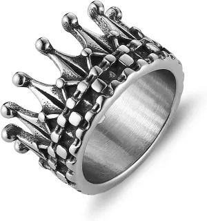 HZMAN Crown Ring for Men Women Stainless Steel Retro Kingdom Royal Crown Rings Jewelry Gift