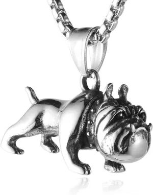 HZMAN Pet Jewelry 3D Bulldog Stainless Steel Pendant Dog Necklace