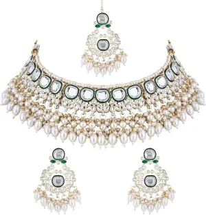 I Jewels Indian Wedding Bollywood Meenakari Kundan & Pearl Choker Necklace Jewellery Set For Women (K7260W)