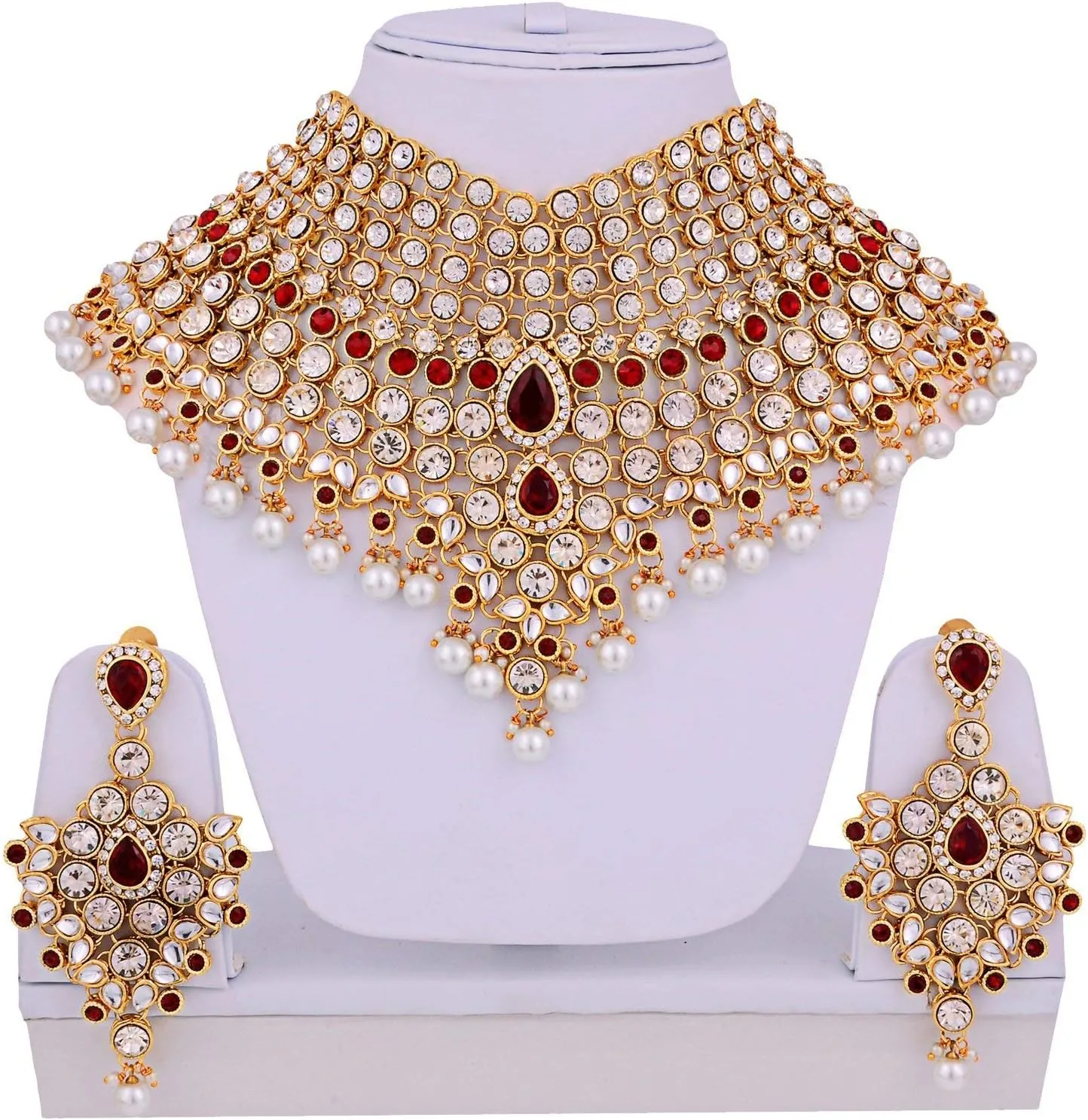 I Jewels Indian Wedding Traditional Gold Plated Kundan Ethnic Bridal Jewelry Set with Earrings, Nose Ring, Mathapatti & Haath Panja for Women