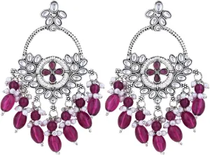 I Jewels Silver Plated Indian Wedding Bollywood Handcrafted Kundan Pearl Chandbali Dangle Earrings for Women (E3222ZWi)