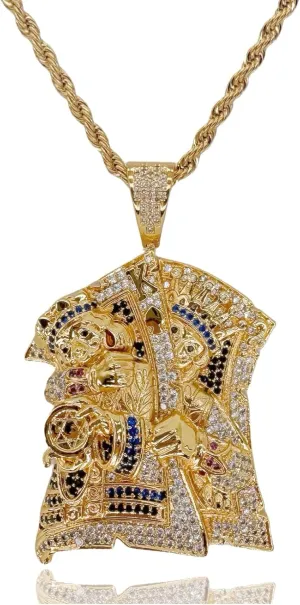 ICEDIAMOND 18K Gold Plated King Assassin Playing Card Pendant Necklace, Iced Out Colored CZ Diamond Hip Hop Jewelry for Men