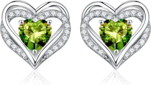 Iefil Birthstone Earrings for Women, S925 Sterling Silver Birthstone Heart Stud Earrings Birthday Gifts for Women