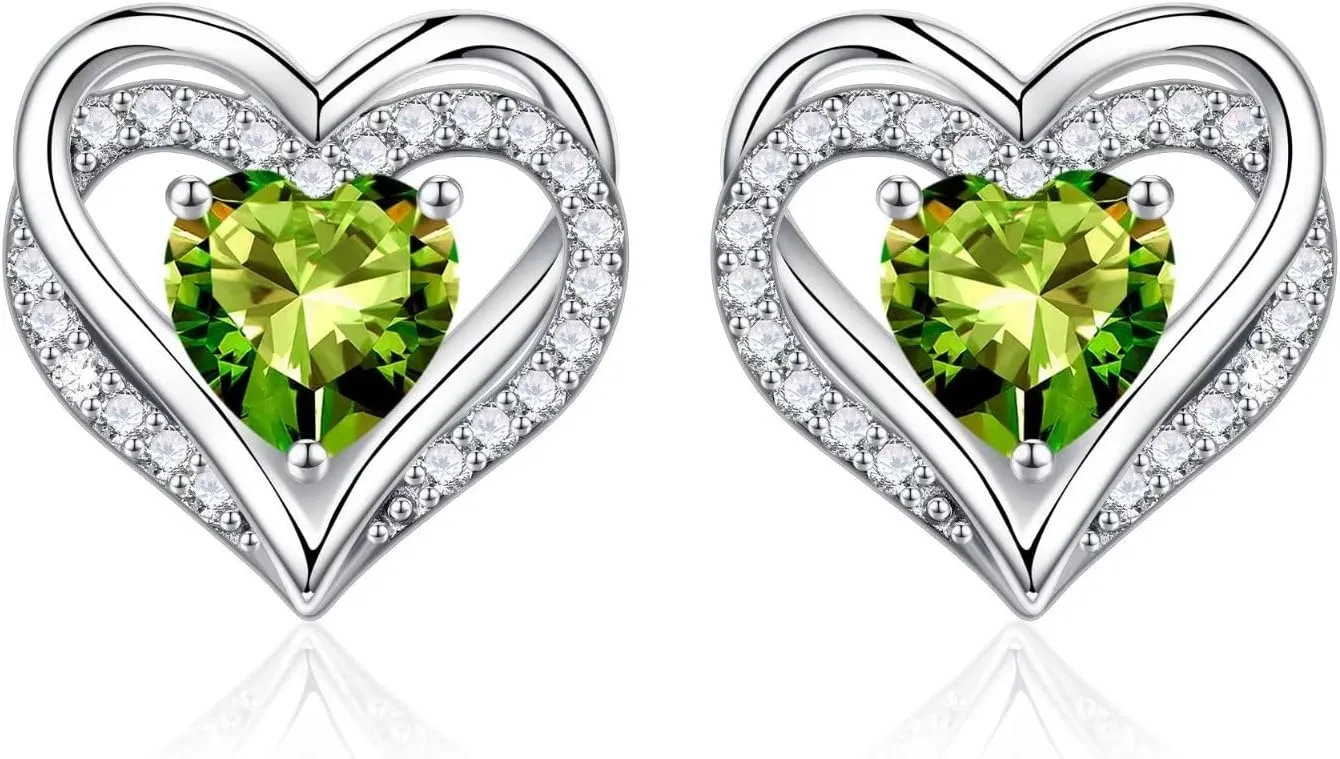 Iefil Birthstone Earrings for Women, S925 Sterling Silver Birthstone Heart Stud Earrings Birthday Gifts for Women