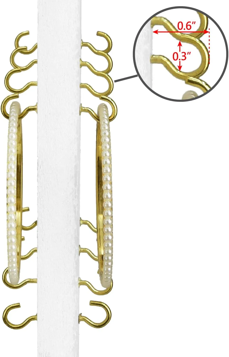Ikee Design Wooden Rotating Two-Sided Jewelry Display Stand, Rotating Organizer with 32 Hooks for Store, Earring Keychain Display with Hooks, Wash White Color, 9 W x 7.5 D x 16.5 H in