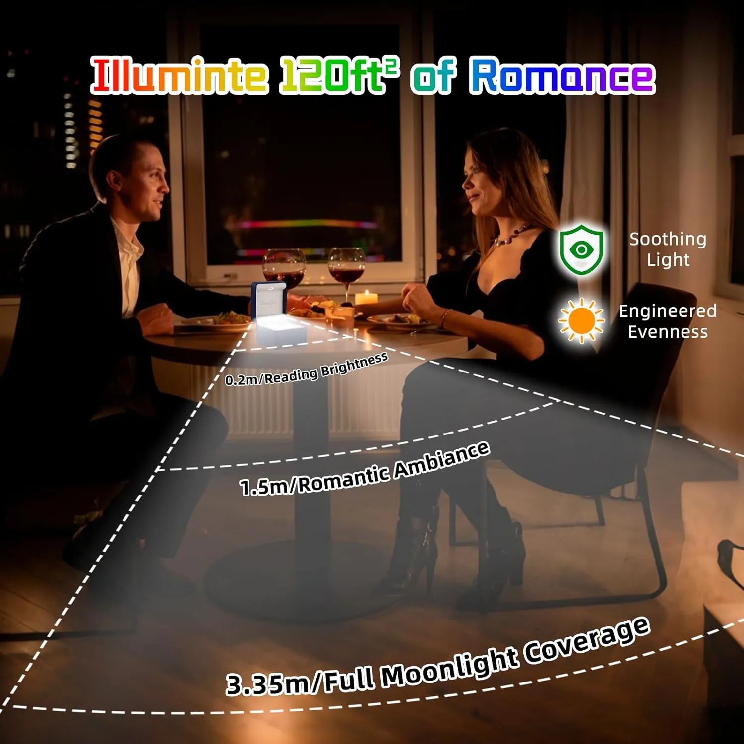 IlluminGem LED Engagement Ring Box with Base Mood Lighting - Aurora Dynamic & 5 Solid Colors, Dual Lights, Rechargeable Jewelry Case for Wedding/Proposal/Anniversary - Ambiance Ready