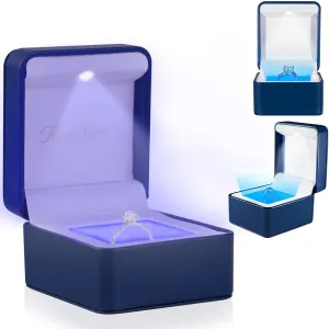 IlluminGem LED Engagement Ring Box with Base Mood Lighting - Aurora Dynamic & 5 Solid Colors, Dual Lights, Rechargeable Jewelry Case for Wedding/Proposal/Anniversary - Ambiance Ready