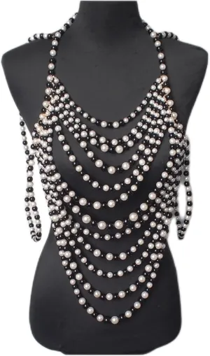 Imitation Pearl Collar Necklace - Multilayer Pendant Jewelry for Women, Exaggerate Body Chain Design, Trendy Fashion Accessory for Special Occasions