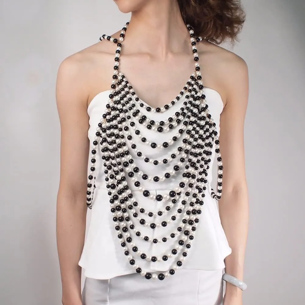 Imitation Pearl Collar Necklace - Multilayer Pendant Jewelry for Women, Exaggerate Body Chain Design, Trendy Fashion Accessory for Special Occasions