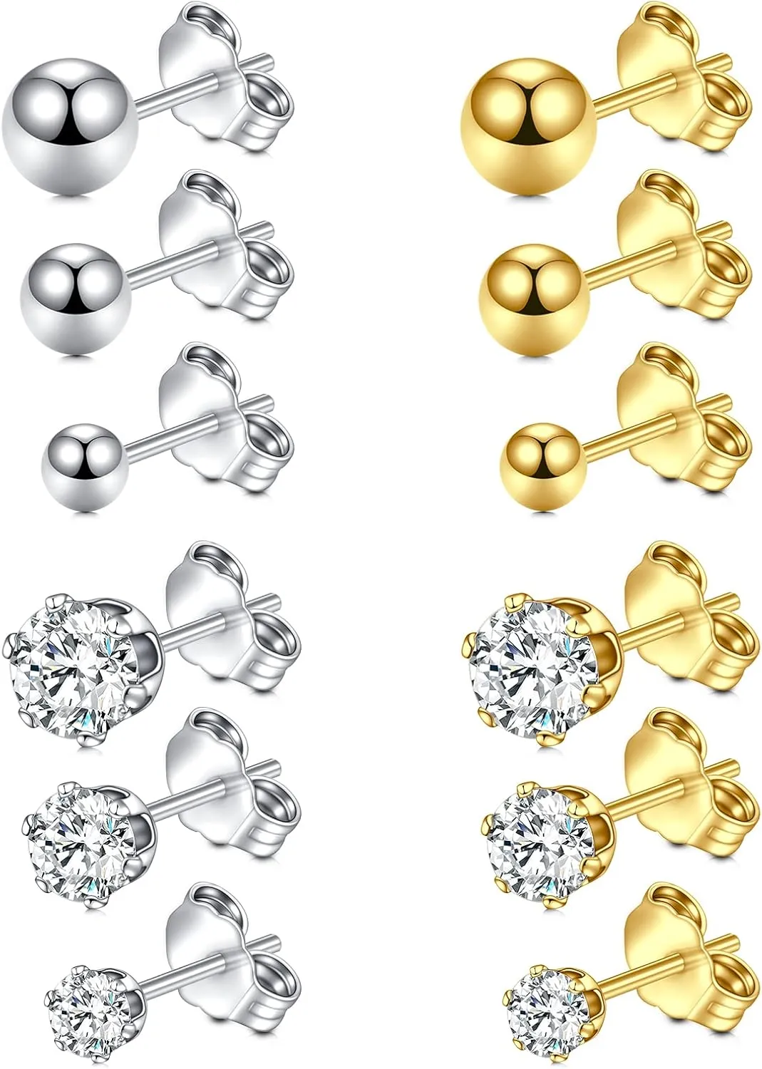 Incaton 16G Cartilage Earrings Set Hypollergenic Screw Back Stud Earrings Helix Tragus Earrings for Women Silver Cartilage Hoop Earrings