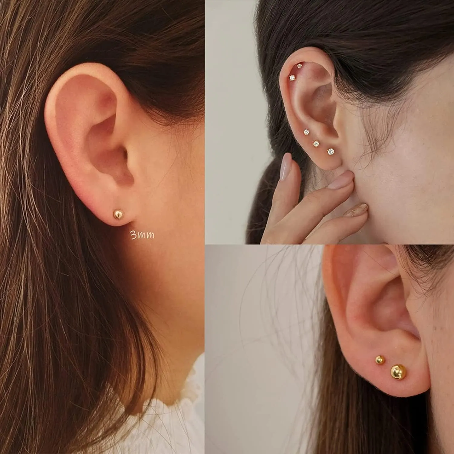 Incaton 16G Cartilage Earrings Set Hypollergenic Screw Back Stud Earrings Helix Tragus Earrings for Women Silver Cartilage Hoop Earrings