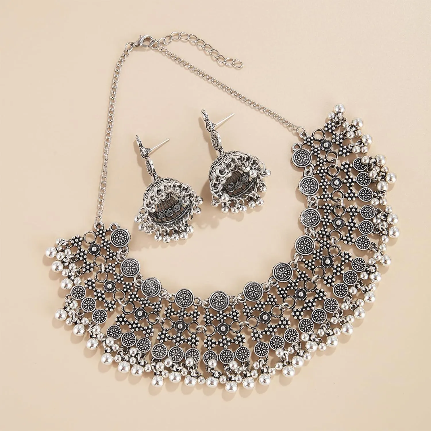 Indian Jhumka Earrings Rhinestone Bell Pendant with Tassel Vintage Boho Wedding Jewelry