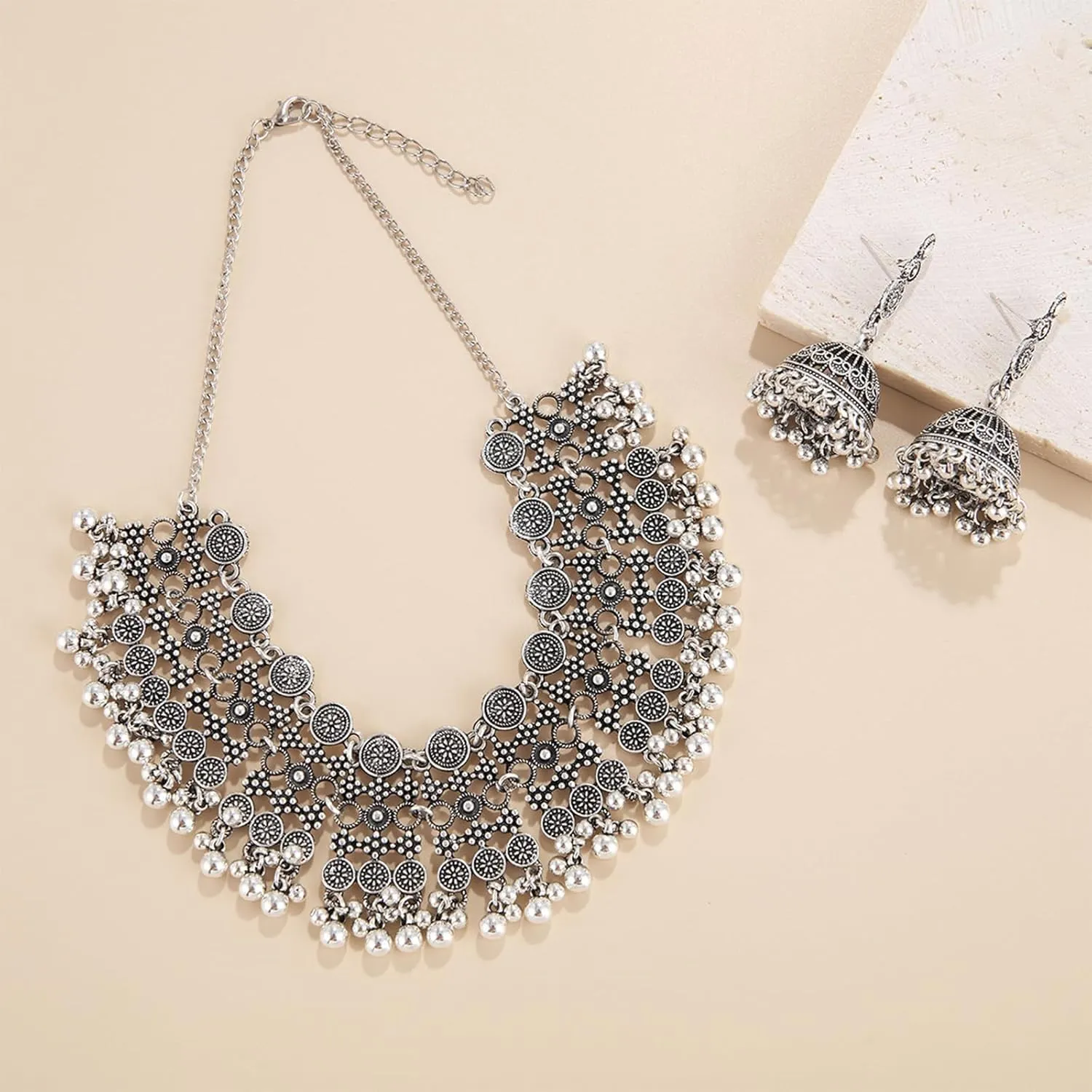 Indian Jhumka Earrings Rhinestone Bell Pendant with Tassel Vintage Boho Wedding Jewelry