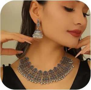 Indian Jhumka Earrings Rhinestone Bell Pendant with Tassel Vintage Boho Wedding Jewelry