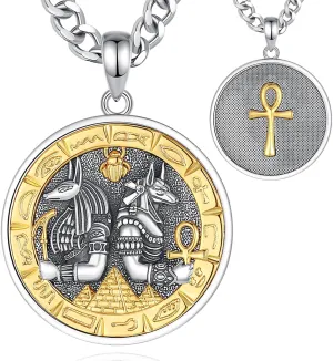 INFUSEU Ancient Egyptian Jewelry Ankh Anubis Necklaces for Men and Women, 22 2 Inch Cuban Link Chain