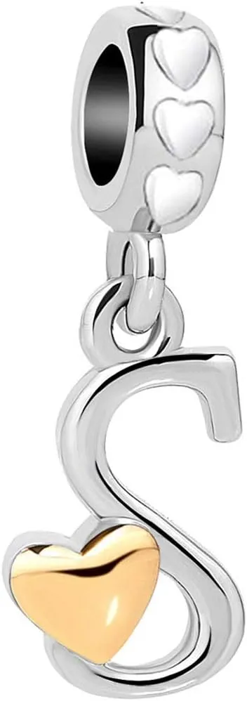 Initial Bracelets Charm Silver Love Heart Letter Charm for Bracelets for Women Daughter Granddaughter Friends Sisters Alphabet A-Z 