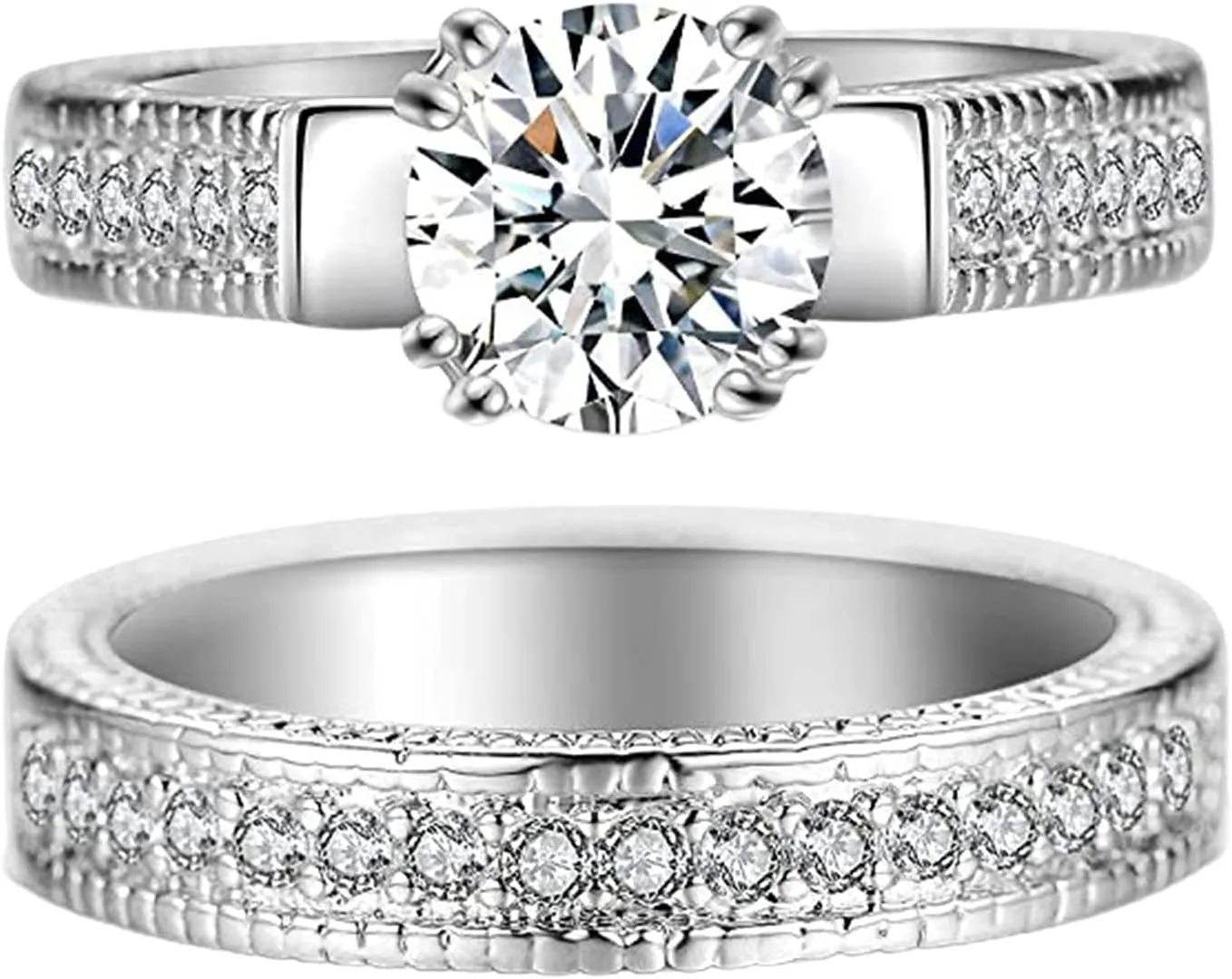 ink2055 2Pcs Couple Rings Geometry Shape Alloy and Cubic Zirconia Men Women Shiny All Match Rings for Wedding and Dating