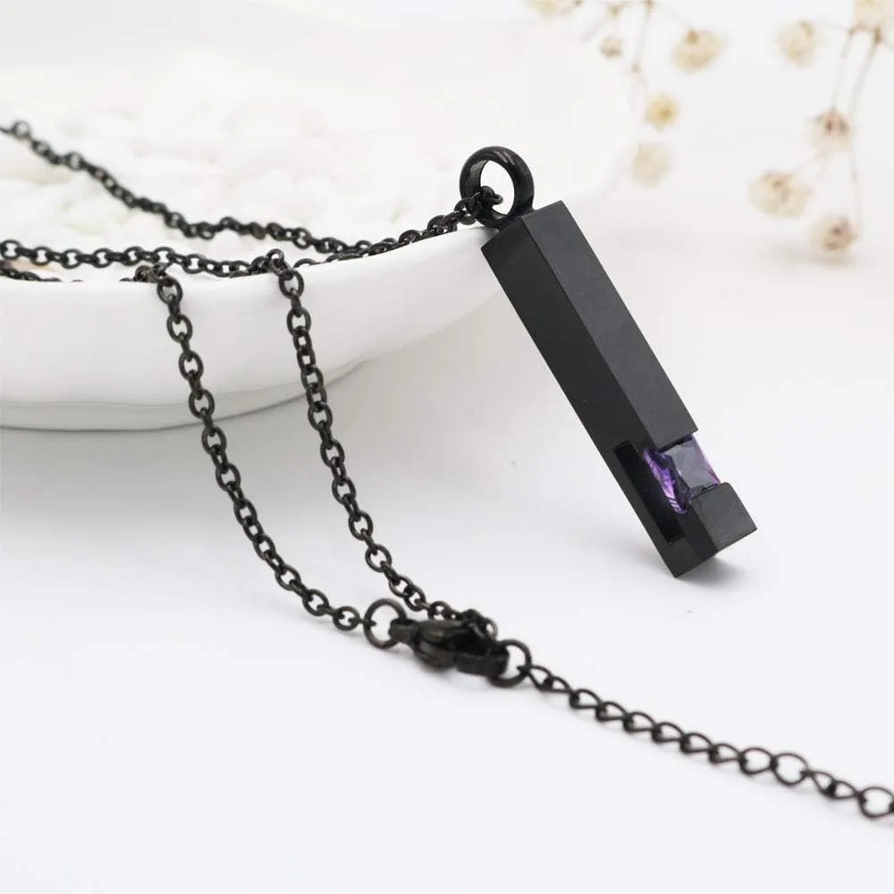 Inlay Multi-Colored Crystal Bar Memorial Urn Necklaces for Cremation Ashes Stainless Steel Keepsake Jewelry