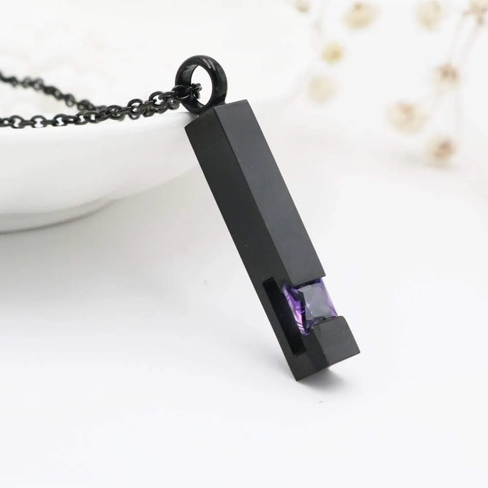 Inlay Multi-Colored Crystal Bar Memorial Urn Necklaces for Cremation Ashes Stainless Steel Keepsake Jewelry