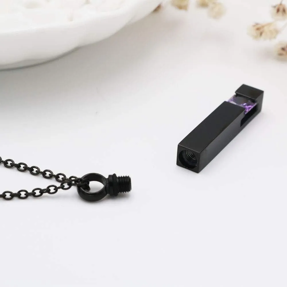 Inlay Multi-Colored Crystal Bar Memorial Urn Necklaces for Cremation Ashes Stainless Steel Keepsake Jewelry