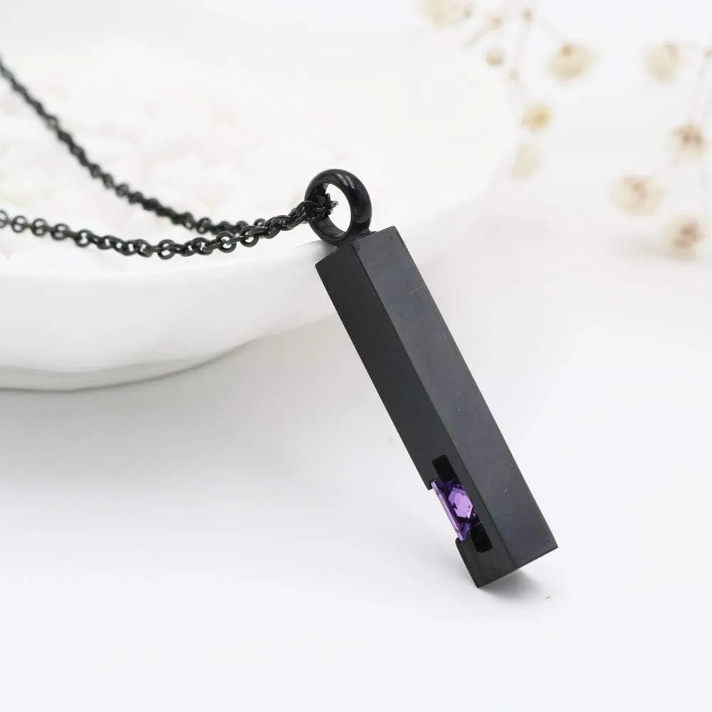 Inlay Multi-Colored Crystal Bar Memorial Urn Necklaces for Cremation Ashes Stainless Steel Keepsake Jewelry