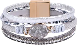 Inspirational Leather Bracelets for Women, Boho Cuff Crystal Wrap Bracelets for Women, Valentine's Day Mother's Day Birthday Jewelry Gifts for Women