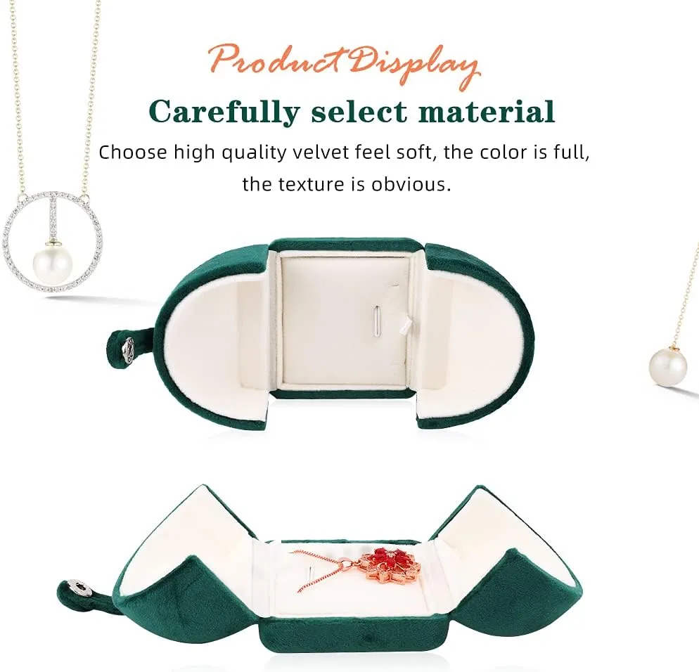 iSuperb Green Pendant Necklace Velvet Box Jewelry Gift Box Couple Engagement Ring Earring Jewelry Display for Wedding Anniversary Proposal