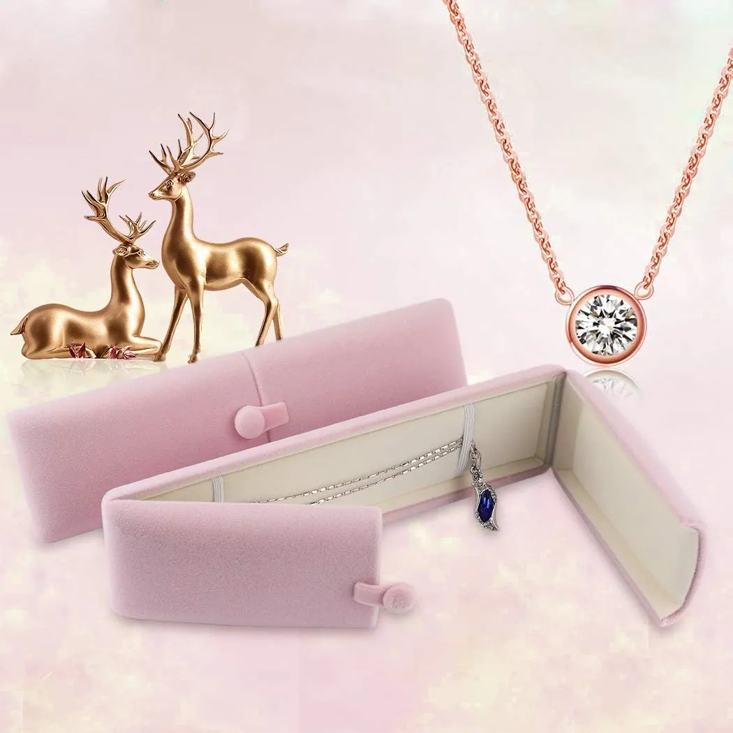 iSuperb Pink Velvet Necklace Box Jewelry Gift Box Long Chain Pendant Bracelet Jewelry Display Boxes for Wedding Engagment Proposal Gift(Long chain box)