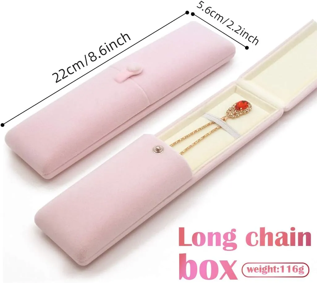 iSuperb Pink Velvet Necklace Box Jewelry Gift Box Long Chain Pendant Bracelet Jewelry Display Boxes for Wedding Engagment Proposal Gift(Long chain box)