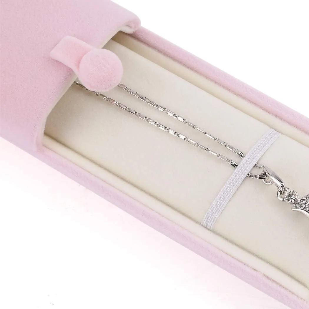 iSuperb Pink Velvet Necklace Box Jewelry Gift Box Long Chain Pendant Bracelet Jewelry Display Boxes for Wedding Engagment Proposal Gift(Long chain box)