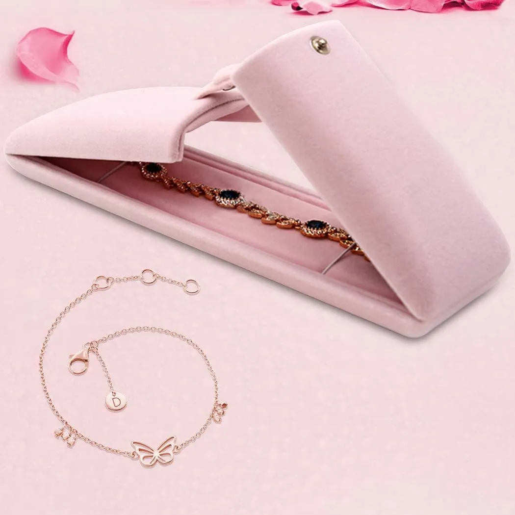 iSuperb Pink Velvet Necklace Box Jewelry Gift Box Long Chain Pendant Bracelet Jewelry Display Boxes for Wedding Engagment Proposal Gift(Long chain box)