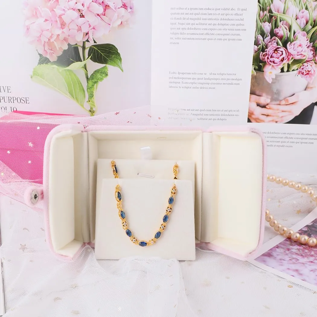 iSuperb Pink Velvet Necklace Pendant Box Jewelry Gift Box Bracelet Chain Earrings Display Storage Case for Christmas Engagement Proposal