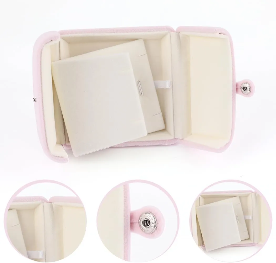 iSuperb Pink Velvet Necklace Pendant Box Jewelry Gift Box Bracelet Chain Earrings Display Storage Case for Christmas Engagement Proposal