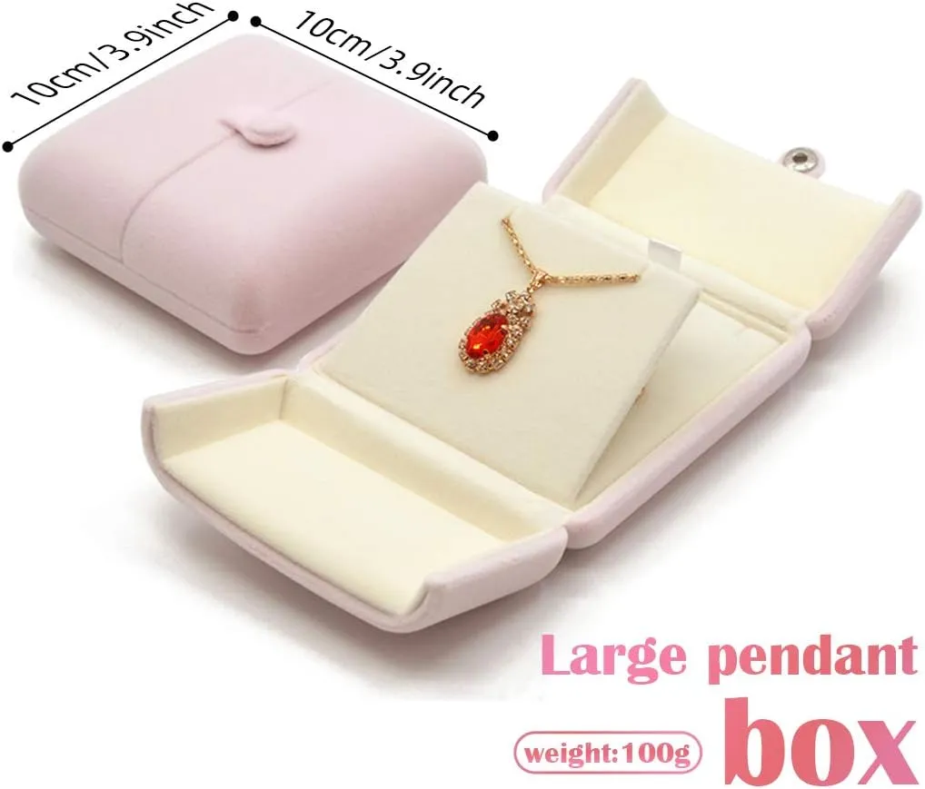iSuperb Pink Velvet Necklace Pendant Box Jewelry Gift Box Bracelet Chain Earrings Display Storage Case for Christmas Engagement Proposal