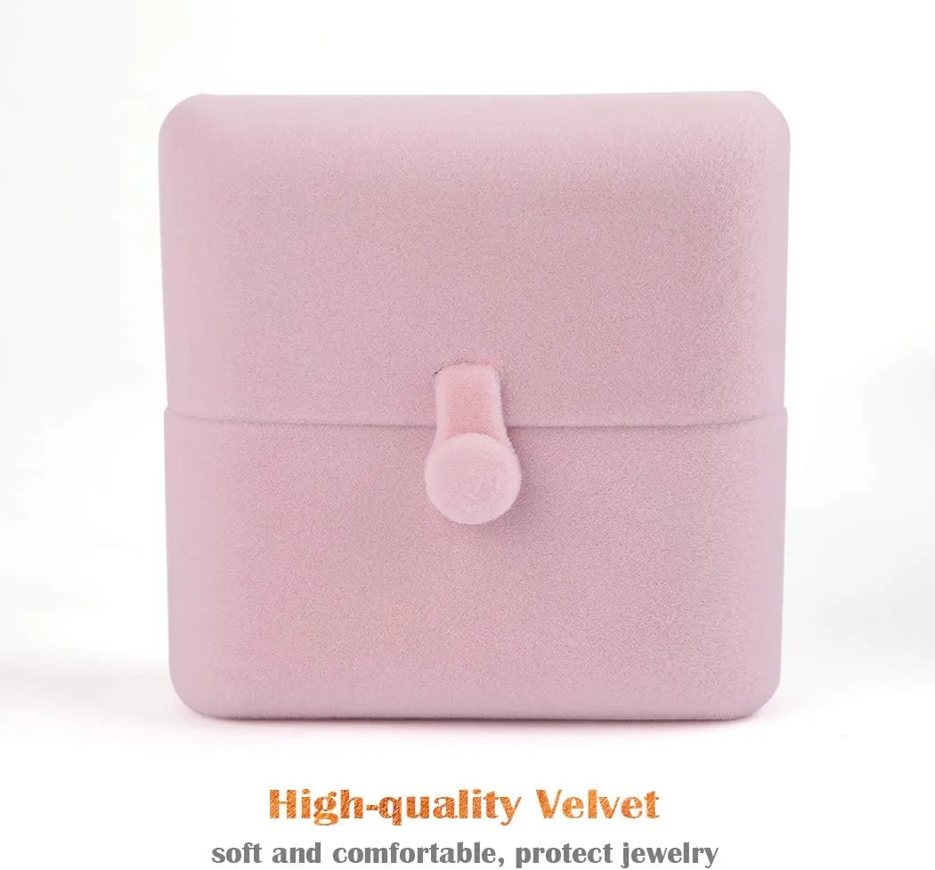 iSuperb Pink Velvet Necklace Pendant Box Jewelry Gift Box Bracelet Chain Earrings Display Storage Case for Christmas Engagement Proposal