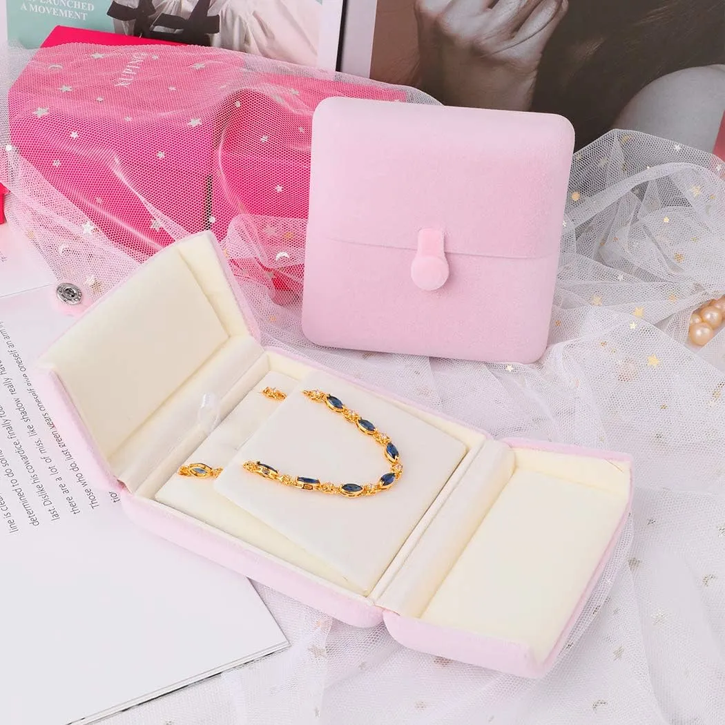 iSuperb Pink Velvet Necklace Pendant Box Jewelry Gift Box Bracelet Chain Earrings Display Storage Case for Christmas Engagement Proposal