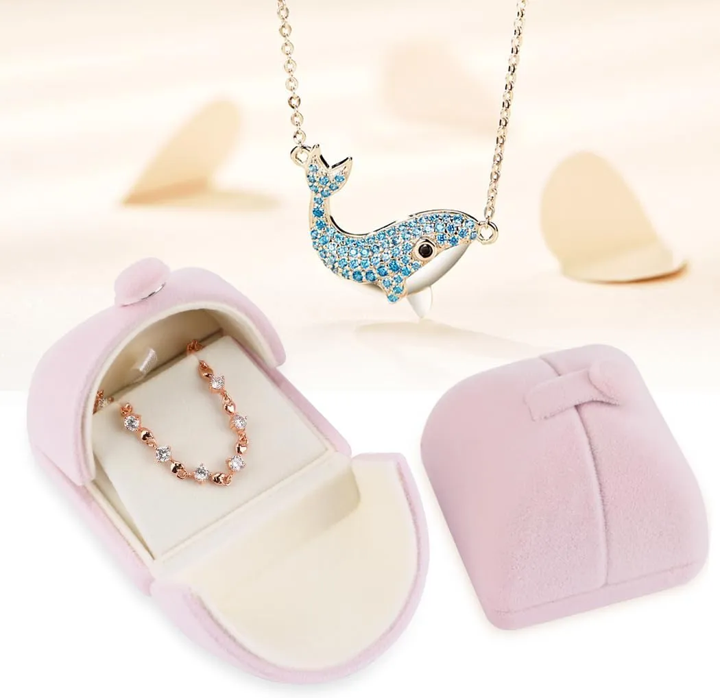 iSuperb Pink Velvet Necklace Pendant Box Jewelry Gift Box Bracelet Chain Earrings Display Storage Case for Christmas Engagement Proposal(Small pendant box)
