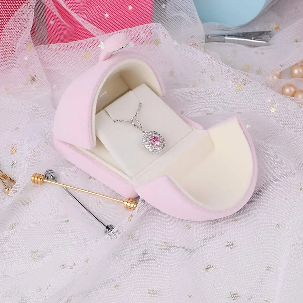 iSuperb Pink Velvet Necklace Pendant Box Jewelry Gift Box Bracelet Chain Earrings Display Storage Case for Christmas Engagement Proposal(Small pendant box)