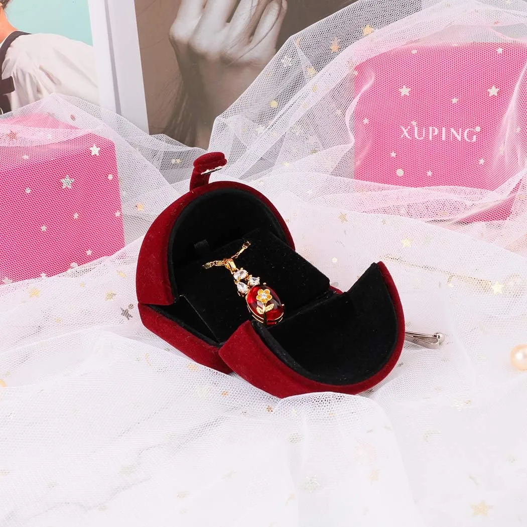 iSuperb Red Wine Velvet Pendant Necklace Box Jewelry Gift Box Bracelet Chain Earrings Jewelry Display Storage for Christmas Engagement Proposal