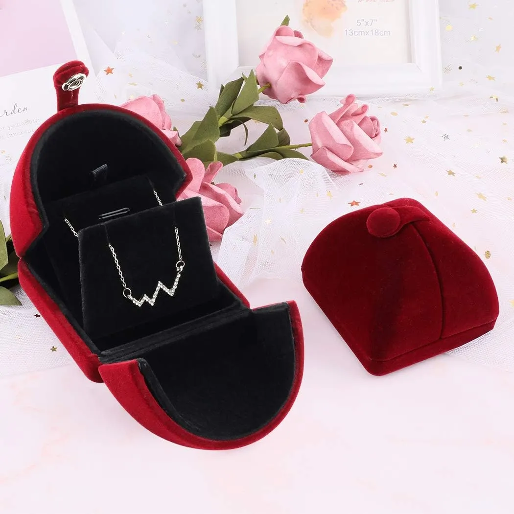 iSuperb Red Wine Velvet Pendant Necklace Box Jewelry Gift Box Bracelet Chain Earrings Jewelry Display Storage for Christmas Engagement Proposal
