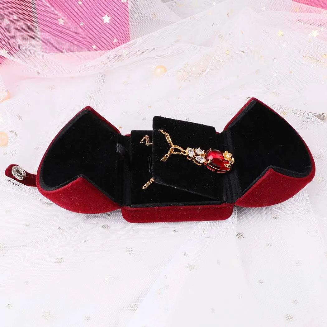 iSuperb Red Wine Velvet Pendant Necklace Box Jewelry Gift Box Bracelet Chain Earrings Jewelry Display Storage for Christmas Engagement Proposal
