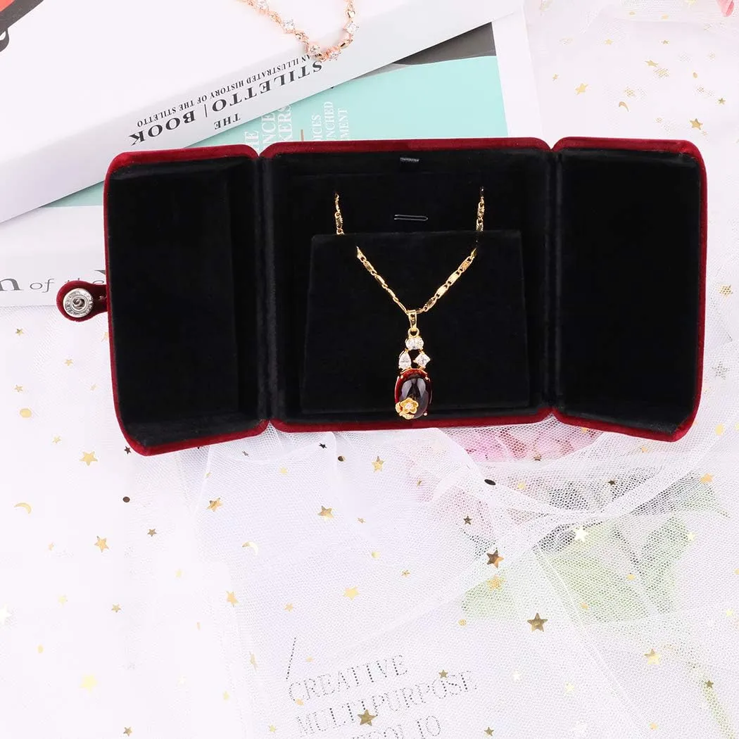 iSuperb Red Wine Velvet Pendant Necklace Box Jewelry Gift Box Bracelet Chain Earrings Jewelry Display Storage for Engagement Proposal