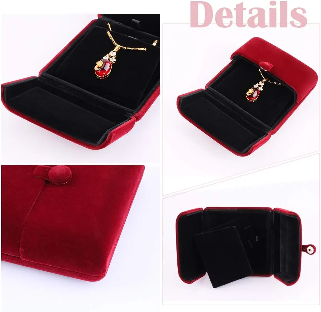 iSuperb Red Wine Velvet Pendant Necklace Box Jewelry Gift Box Bracelet Chain Earrings Jewelry Display Storage for Engagement Proposal