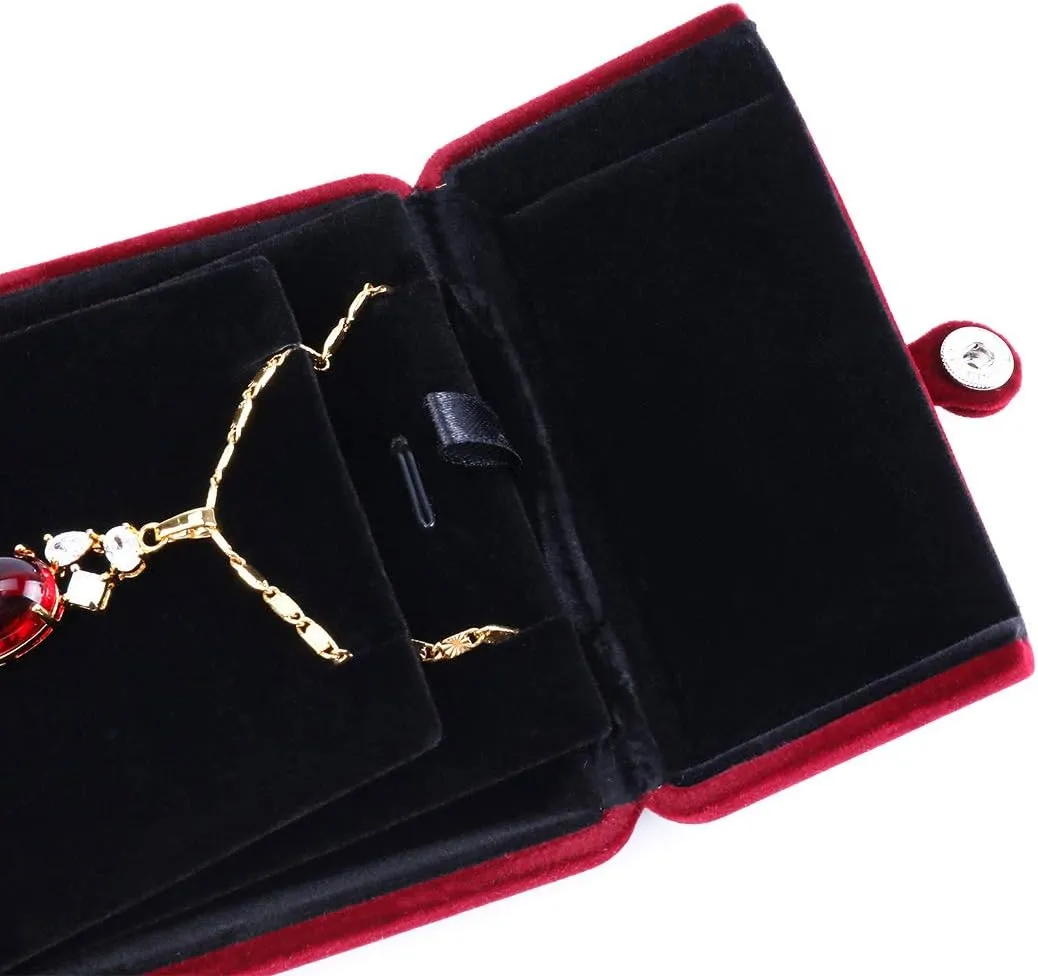 iSuperb Red Wine Velvet Pendant Necklace Box Jewelry Gift Box Bracelet Chain Earrings Jewelry Display Storage for Engagement Proposal