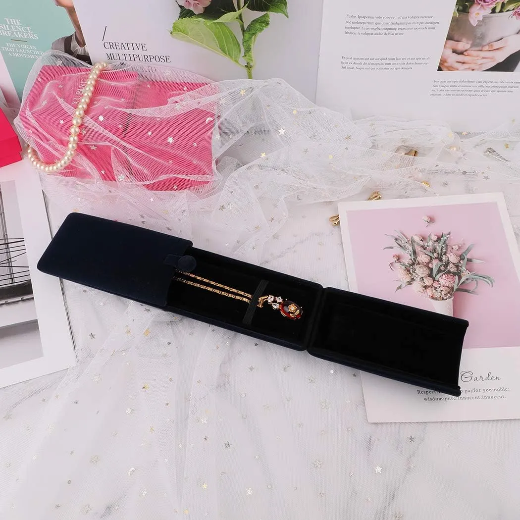 iSuperb Royal Blue Velvet Necklace Long Chain Box Jewelry Gift Box Pendant Bracelet Jewelry Packaging Boxes for Wedding Engagment Proposal Gift