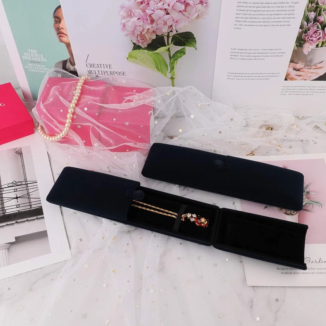 iSuperb Royal Blue Velvet Necklace Long Chain Box Jewelry Gift Box Pendant Bracelet Jewelry Packaging Boxes for Wedding Engagment Proposal Gift
