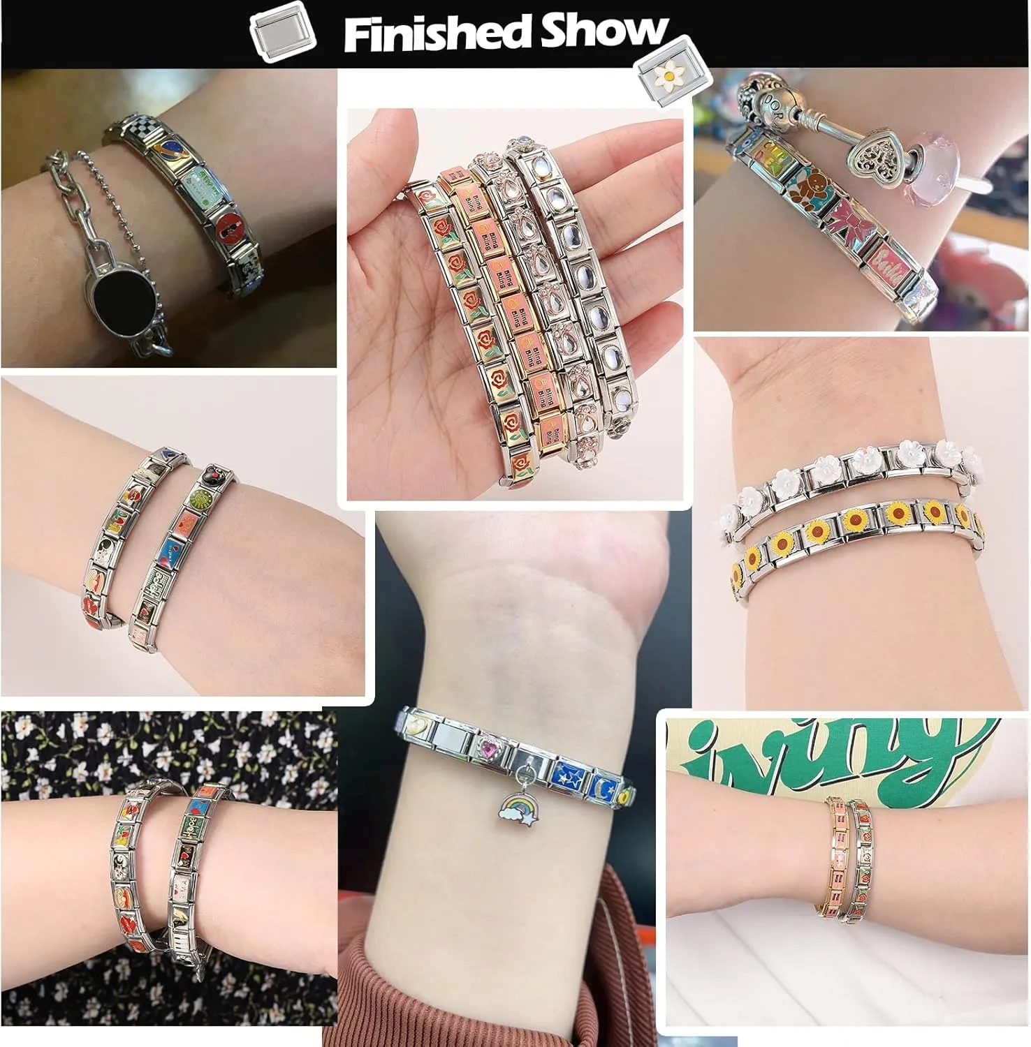 Italian Charms Bracelet Sets with 1Pcs Starter Brascelet 9Pcs Charms 9mm Italian Modular Charm Bracelet DIY Module Jewelry Gifts