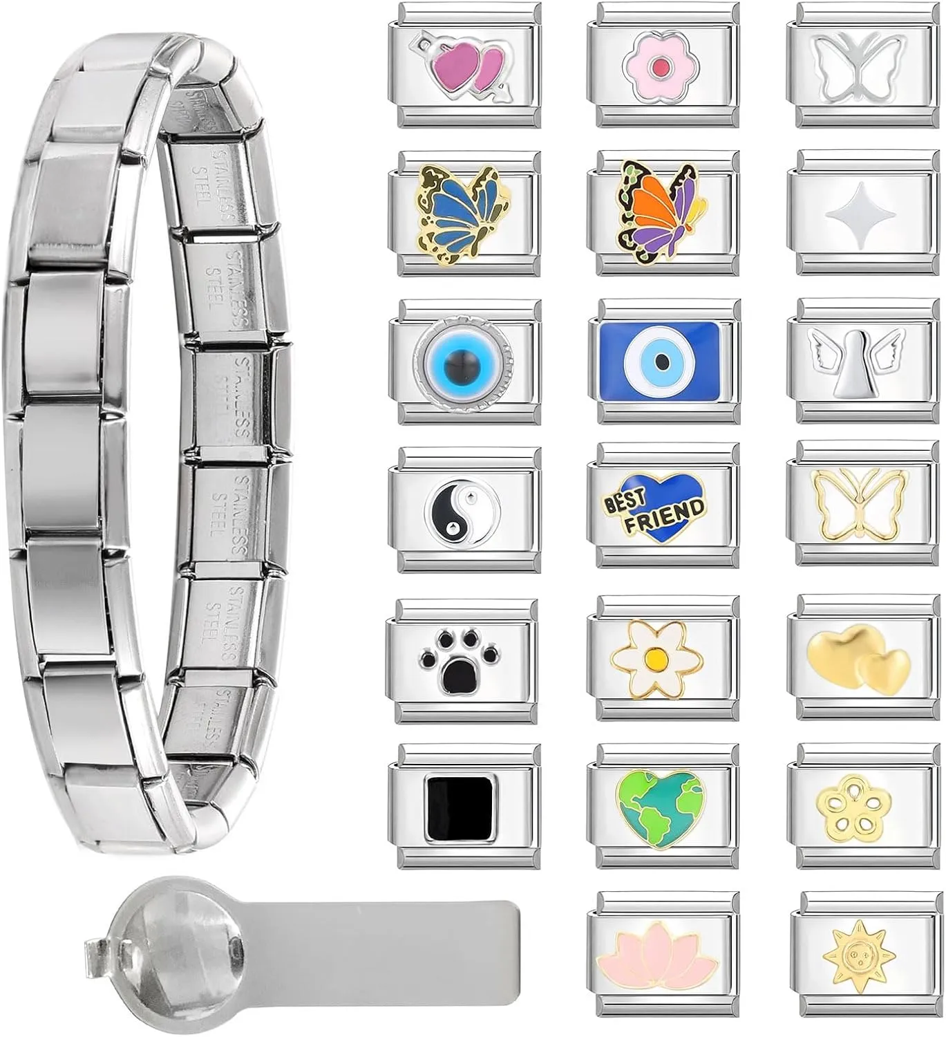 Italian Charms Bracelet Sets with 1Pcs Starter Brascelet 9Pcs Charms 9mm Italian Modular Charm Bracelet DIY Module Jewelry Gifts