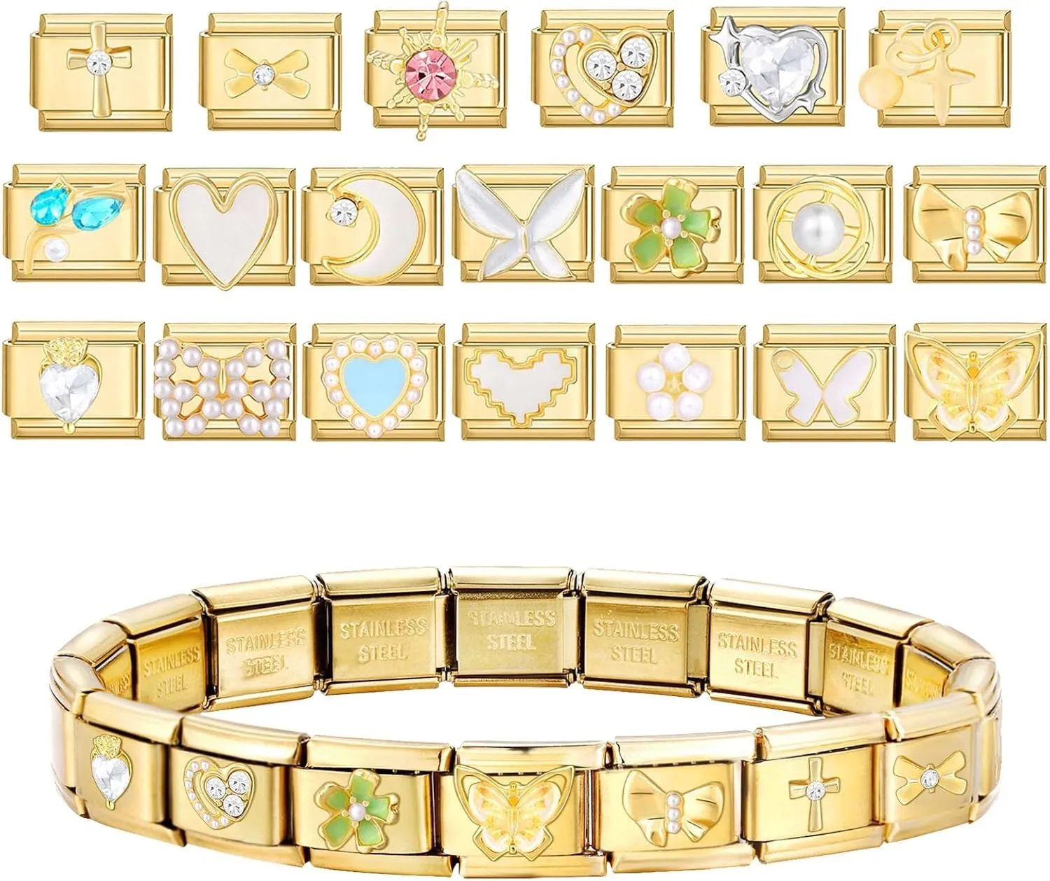 Italian Charms Bracelet Sets with 1Pcs Starter Brascelet 9Pcs Charms 9mm Italian Modular Charm Bracelet DIY Module Jewelry Gifts